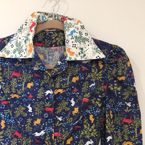 Vintage Dresses & Skirts - VTG 70s bunny forest print shirt dress